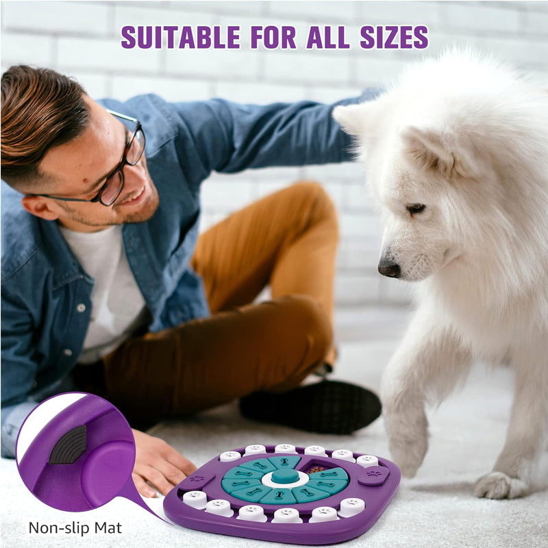 Dog Puzzle Feeder Toy, Interactive Treat Maze Slow Feeding Game with Squeaky Button, Non-Slip IQ Enrichment Toy for Small Medium Large Dogs & Cats