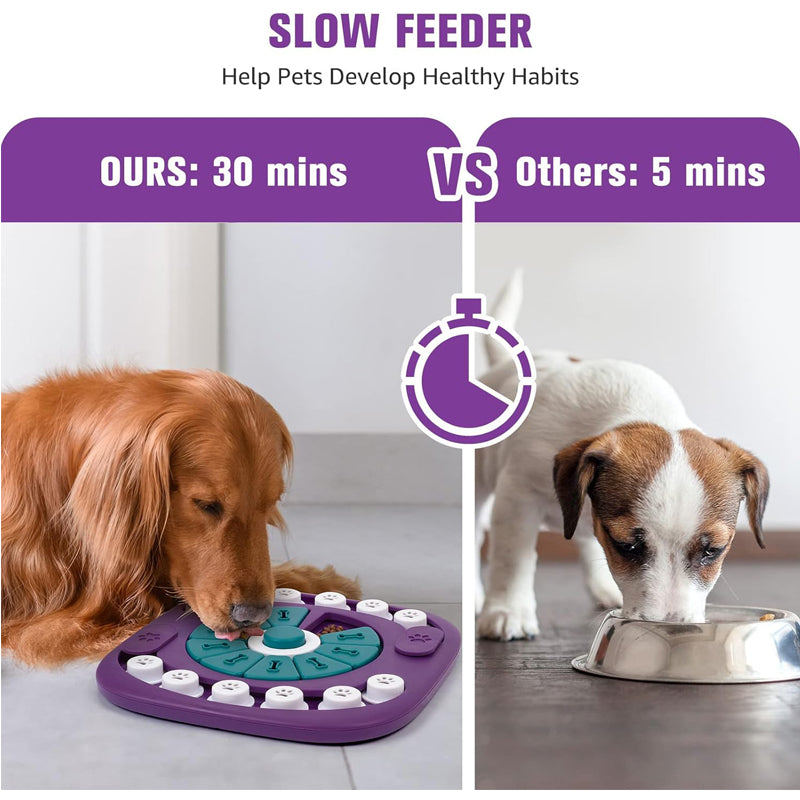 Dog Puzzle Feeder Toy, Interactive Treat Maze Slow Feeding Game with Squeaky Button, Non-Slip IQ Enrichment Toy for Small Medium Large Dogs & Cats