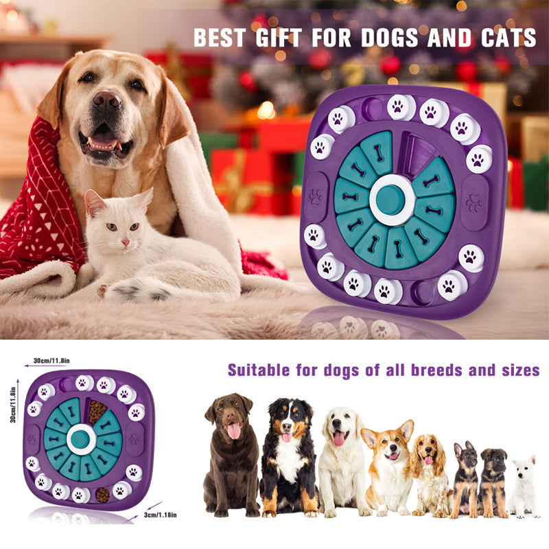 Dog Puzzle Feeder Toy, Interactive Treat Maze Slow Feeding Game with Squeaky Button, Non-Slip IQ Enrichment Toy for Small Medium Large Dogs & Cats