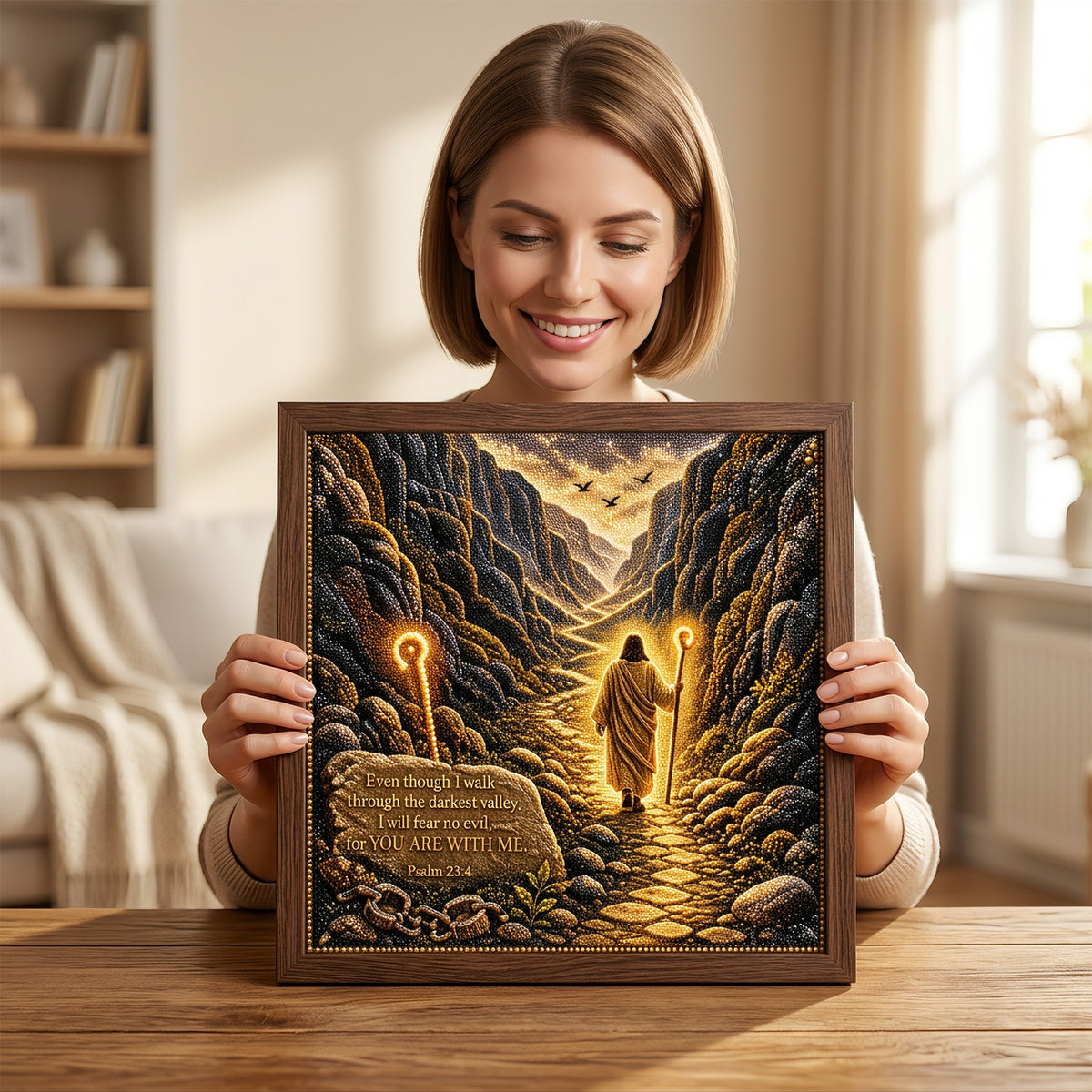 Christmas DIY Pearl & Diamond Art Kit, Jesus Walked Through The Valley, Handmade Desktop & Wall Decor