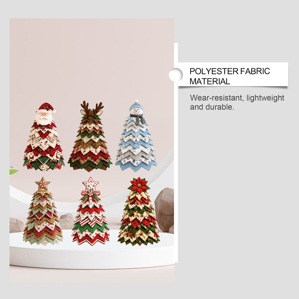 DIY Quilted Fabric Christmas Tree Kit with Poinsettia Topper, Patchwork Tabletop Holiday Craft Decor