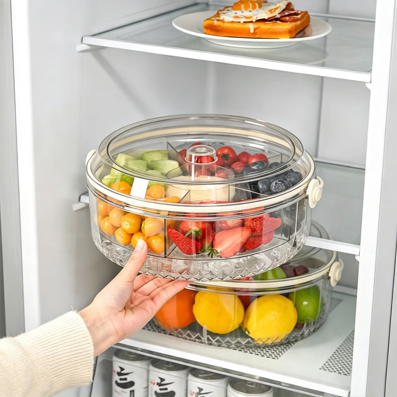 2-Tier Divided Serving Tray with Ice Compartment, Chilled Food Platter, Cold Food Storage Tray for Picnic, BBQ, Party and Kitchen