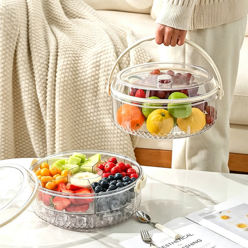 2-Tier Divided Serving Tray with Ice Compartment, Chilled Food Platter, Cold Food Storage Tray for Picnic, BBQ, Party and Kitchen