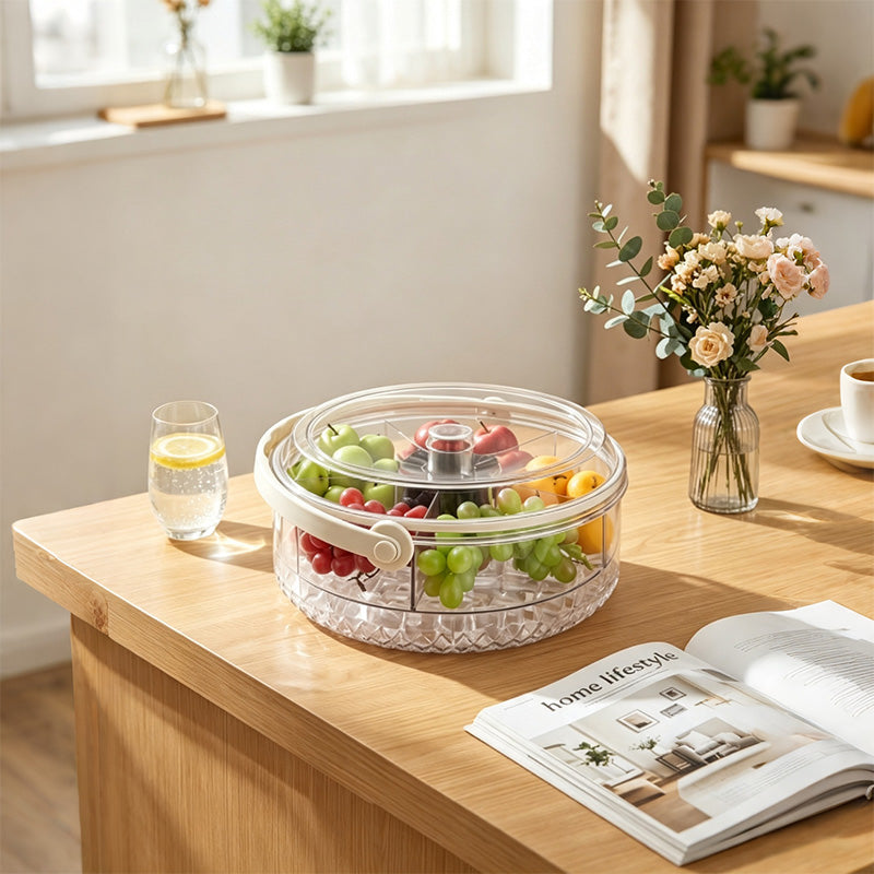 2-Tier Divided Serving Tray with Ice Compartment, Chilled Food Platter, Cold Food Storage Tray for Picnic, BBQ, Party and Kitchen