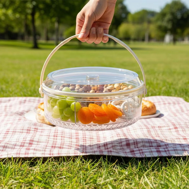 2-Tier Divided Serving Tray with Ice Compartment, Chilled Food Platter, Cold Food Storage Tray for Picnic, BBQ, Party and Kitchen