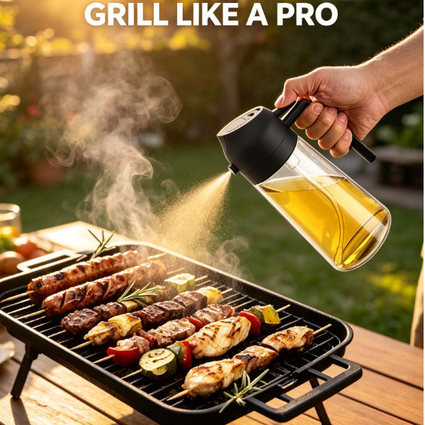 2 in 1 Oil Sprayer Dispenser, 400ml Glass Olive Oil Sprayer for Air Fryer Grill Salad Baking, No Drip Oil Bottle with Measurements