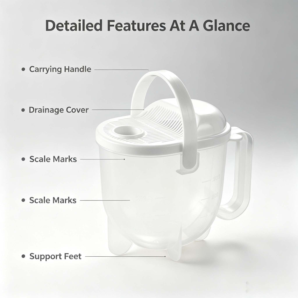 Rice Washer Strainer Cup, Transparent Grain Washing Container with Handle & Drain Lid, Portable Rice Rinser for Beans, Oats and Kitchen Grain Prep