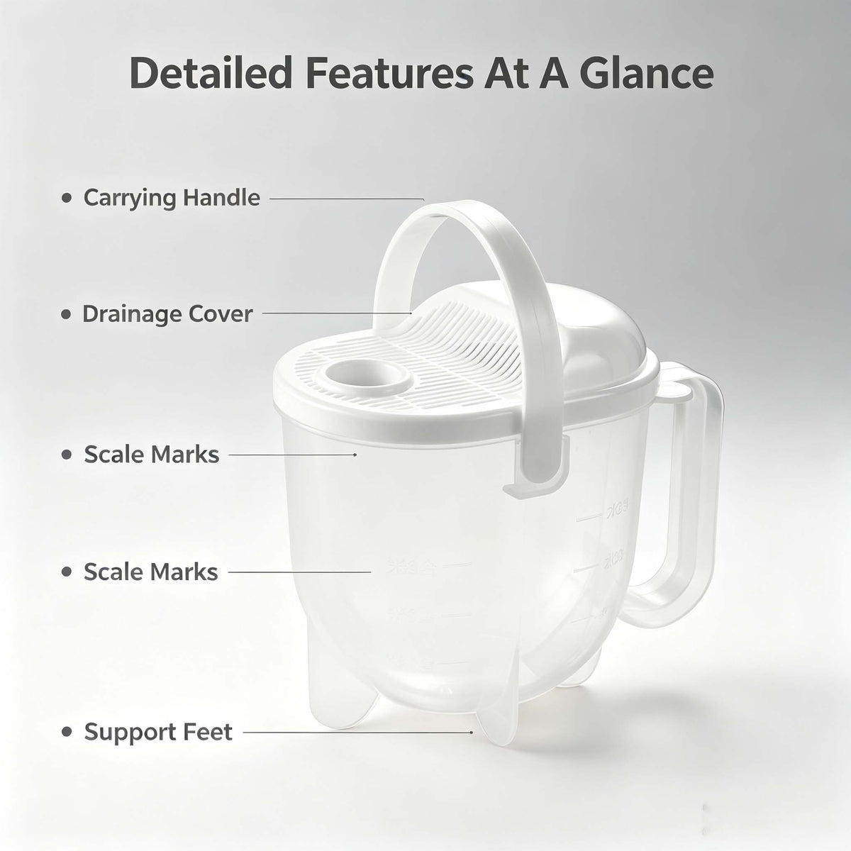 Rice Washer Strainer Cup, Transparent Grain Washing Container with Handle & Drain Lid, Portable Rice Rinser for Beans, Oats and Kitchen Grain Prep