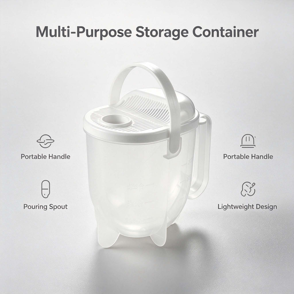 Rice Washer Strainer Cup, Transparent Grain Washing Container with Handle & Drain Lid, Portable Rice Rinser for Beans, Oats and Kitchen Grain Prep