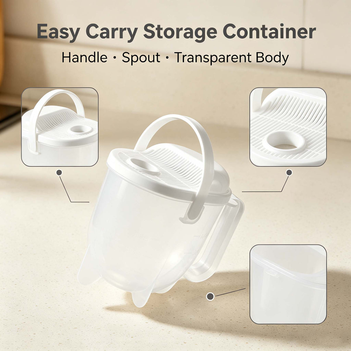 Rice Washer Strainer Cup, Transparent Grain Washing Container with Handle & Drain Lid, Portable Rice Rinser for Beans, Oats and Kitchen Grain Prep