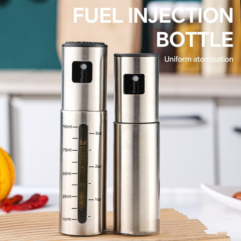 Stainless Steel Oil Mister for Cooking, 100ml Clear Glass Olive Oil Spray Bottle with Measurement Markings, Fine Mist Oil Dispenser for Air Fryer, BBQ, Baking