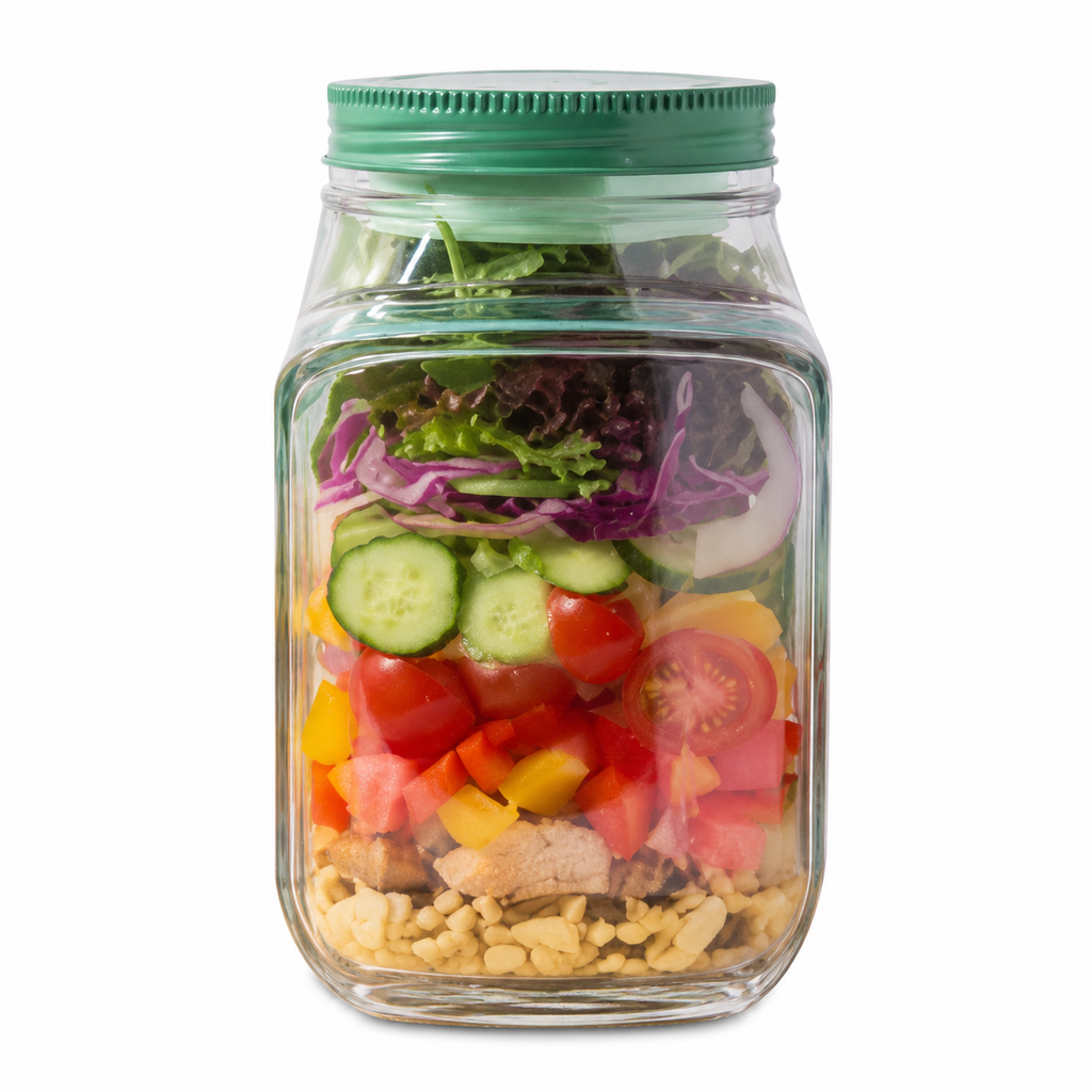 Salad Container with Lid and Handle, Leakproof Mason Jar for Overnight Oats, Meal Prep, BPA-Free Food Storage