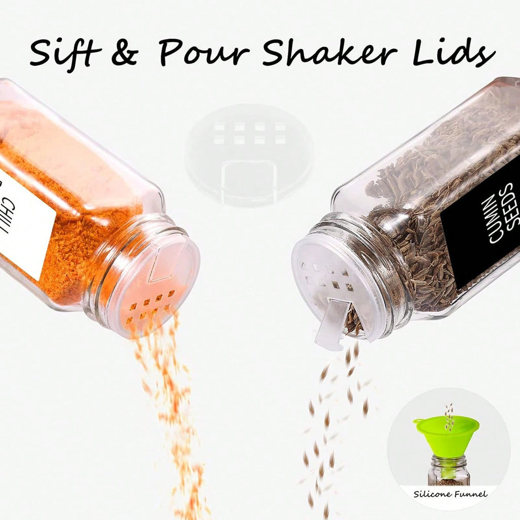 24-Piece Glass Spice Jar Set with Labels, 4 oz Square Seasoning Containers, Shaker Lids, Metal Caps and Funnel
