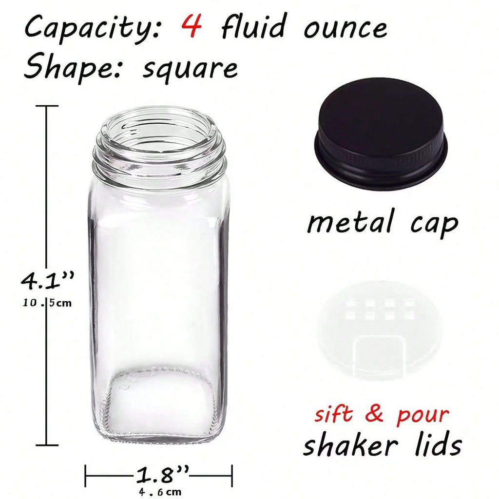 24-Piece Glass Spice Jar Set with Labels, 4 oz Square Seasoning Containers, Shaker Lids, Metal Caps and Funnel