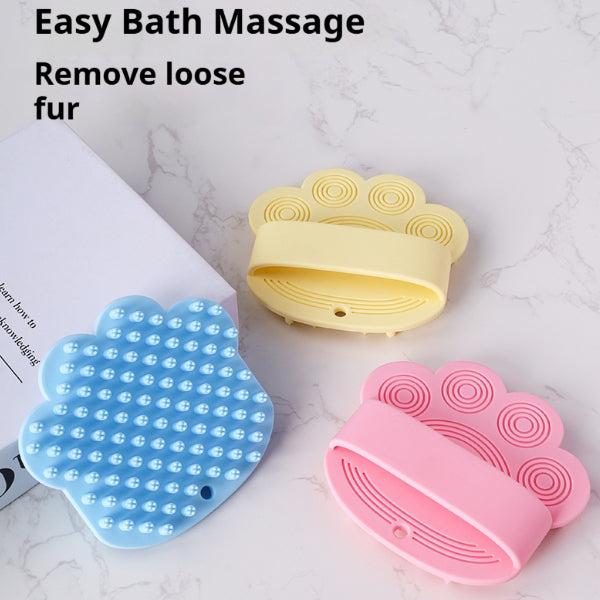 Paw Shaped Silicone Pet Bath Brush, Soft Grooming Massage Brush for Dogs & Cats, Removes Loose Fur with Hanging Hole