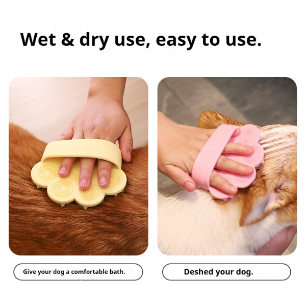 Paw Shaped Silicone Pet Bath Brush, Soft Grooming Massage Brush for Dogs & Cats, Removes Loose Fur with Hanging Hole