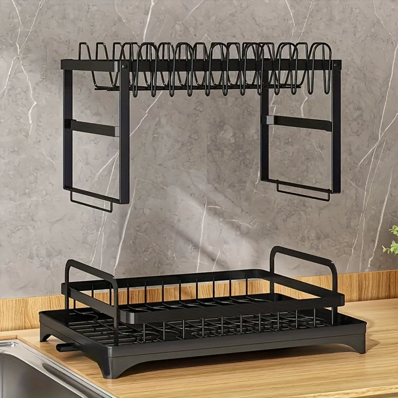 2 Tier 304 Stainless Steel Dish Drying Rack, Large Capacity Dish Rack with Utensil Cup Cutting Board Holder for Kitchen Counter