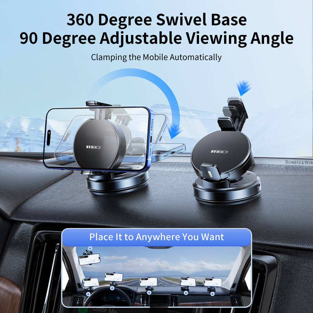 Dashboard Phone Holder for Car, Car Phone Holder 360 Degree Rotation with Strong Suction Base, One-Hand Operation Cell Phone Holder, Adjustable Car Phone Stand Compatible with iPhone, Samsung a