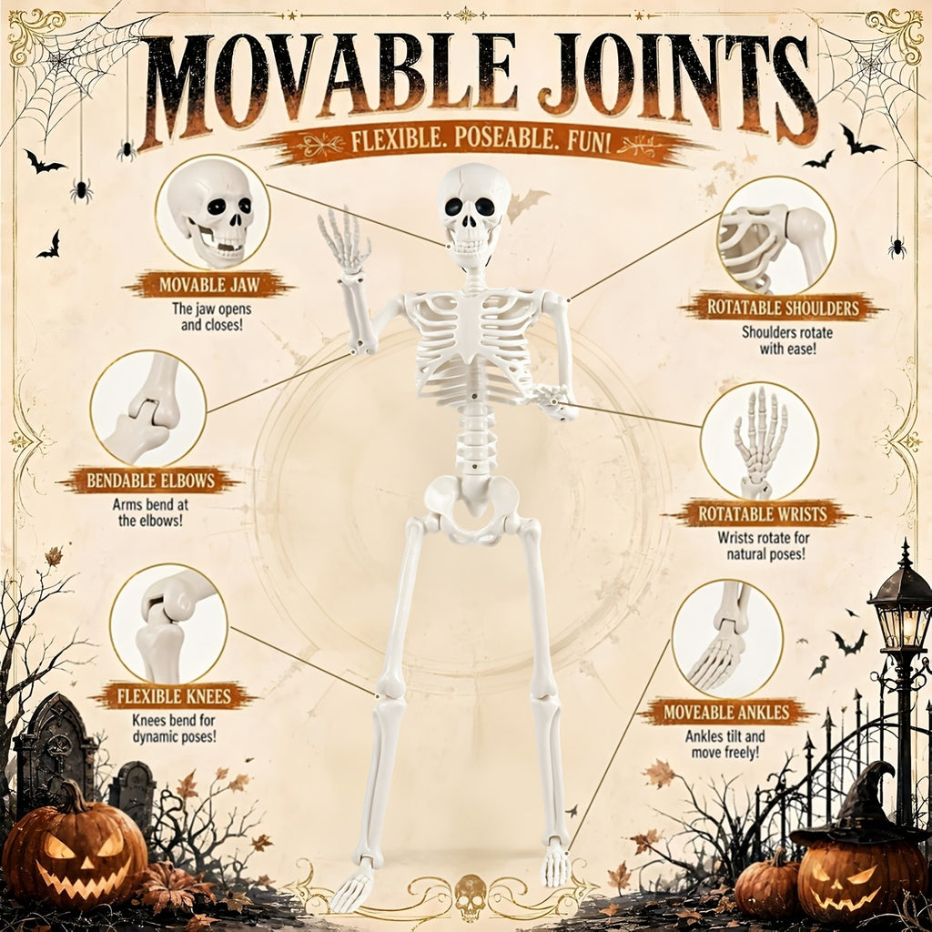 2 Pack 36" Halloween Posable Skeleton, Full Body Realistic Skeleton Movable Joints, Waterproof UV Resistant Outdoor Decor for Yard Porch Haunted House Party