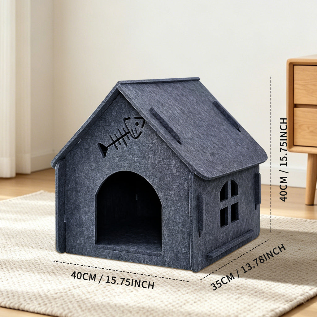 Indoor Cat House Bed, Felt Cat Cave Hideaway with Removable Roof, Cozy Cat Shelter for Indoor Cats Kittens, Easy Assembly, Scratch-Resistant