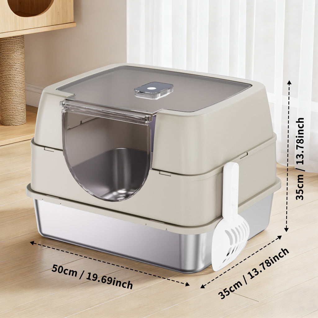 Fully Enclosed Cat Litter Box with Flip-Top Lid, Detachable Cover & Scoop