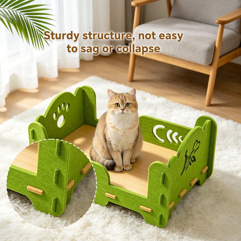 Single-Tier Felt Cat Bed, Sturdy Breathable Indoor Pet Bed with Raised Sides, 20.47" x 14.17" x 9.84", Green