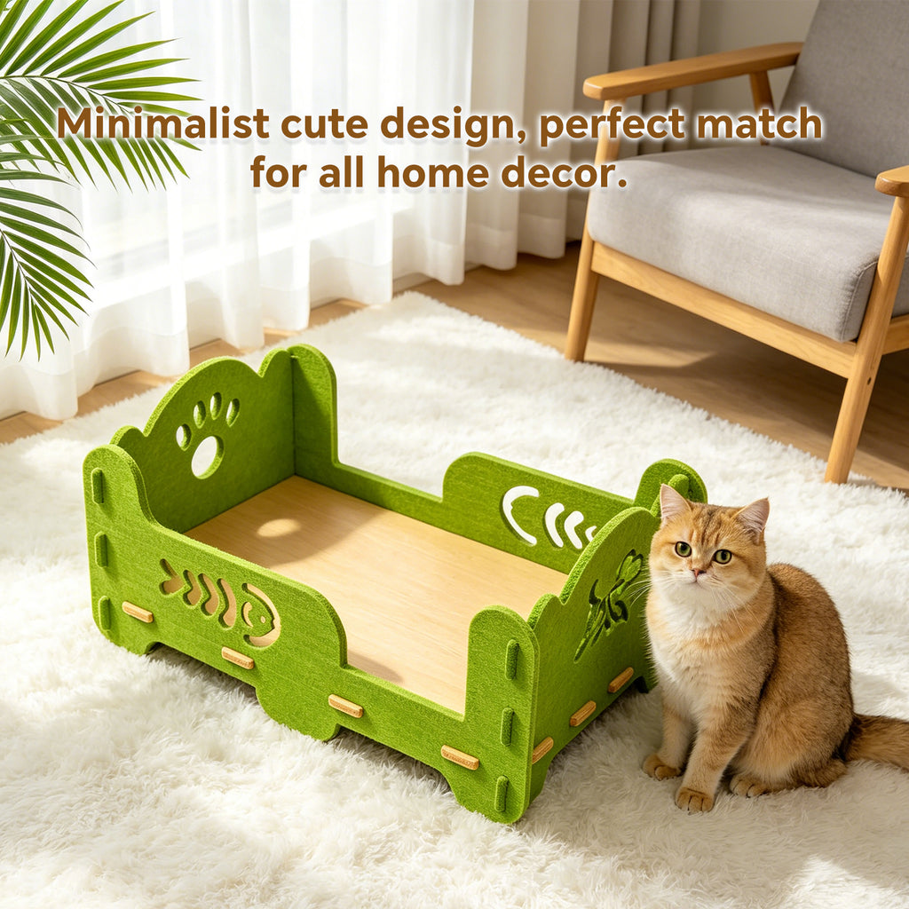 Single-Tier Felt Cat Bed, Sturdy Breathable Indoor Pet Bed with Raised Sides, 20.47" x 14.17" x 9.84", Green