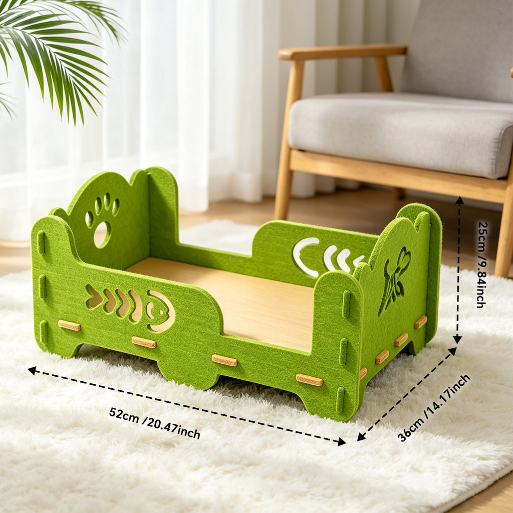 Single-Tier Felt Cat Bed, Sturdy Breathable Indoor Pet Bed with Raised Sides, 20.47" x 14.17" x 9.84", Green