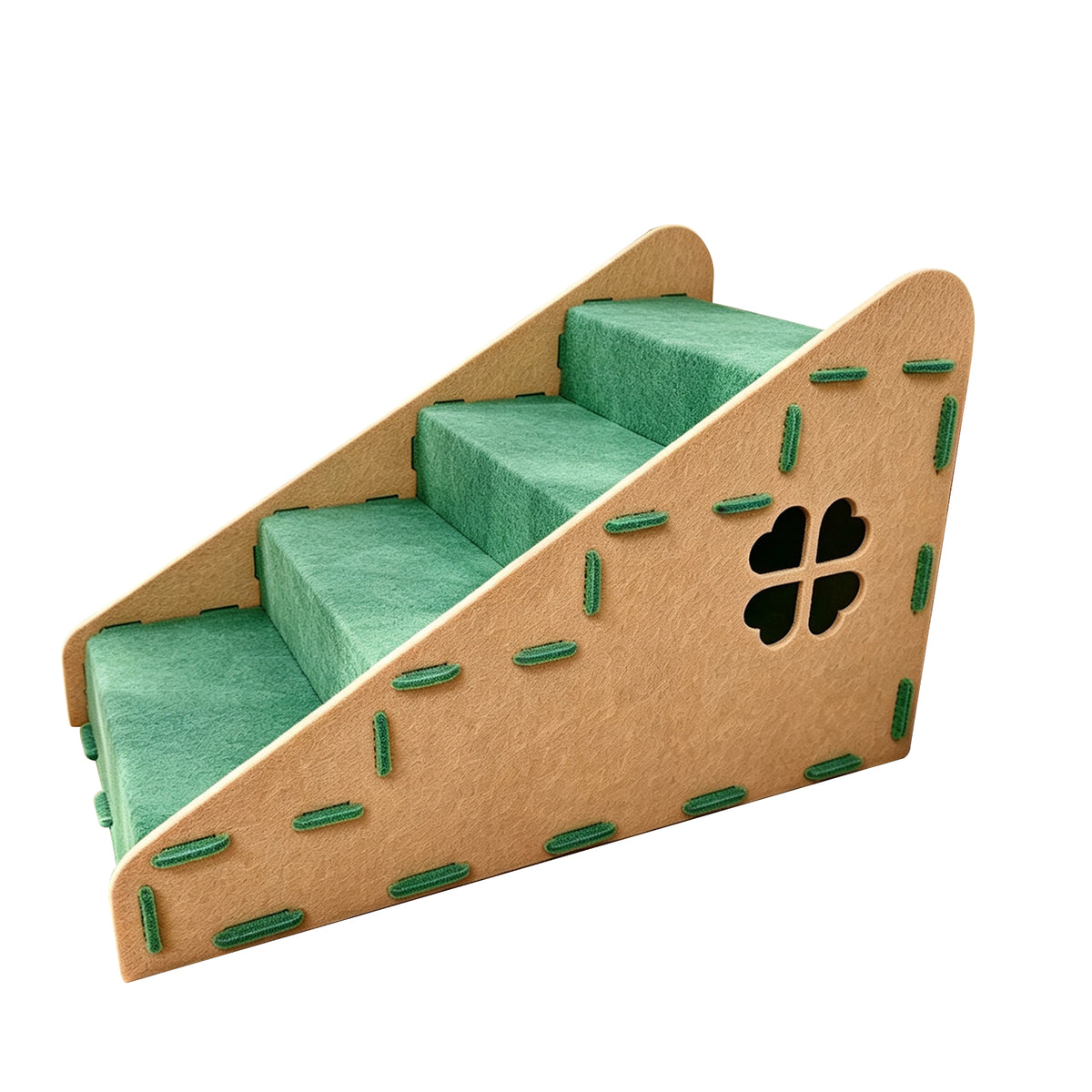 4-Step Felt Cat Stairs with Cat House, 2-in-1 Indoor Pet Steps, Tool-Free Assembly, Green
