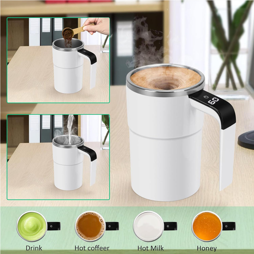 AEELLEEA Self Stirring Mug, 3.4in x 5.3in, Rechargeable Auto Magnetic Coffee Cup with LED Temperature Display, 13oz
