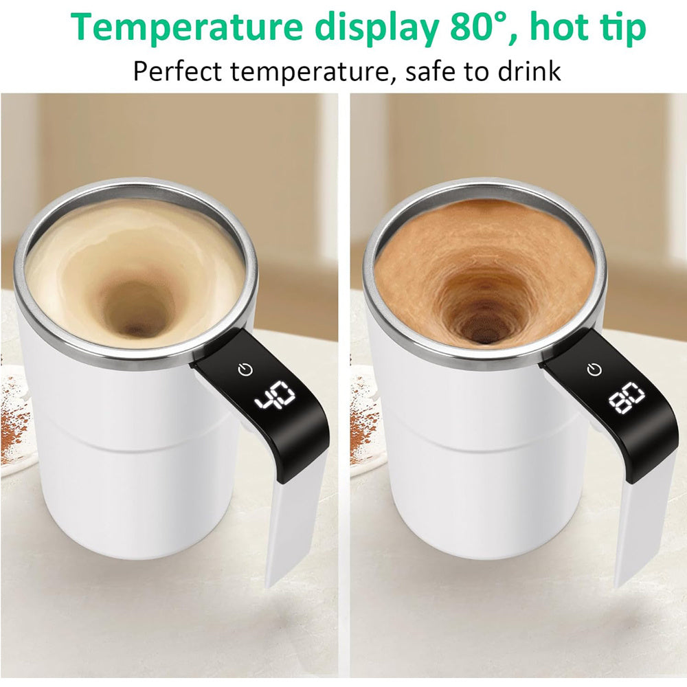 AEELLEEA Self Stirring Mug, 3.4in x 5.3in, Rechargeable Auto Magnetic Coffee Cup with LED Temperature Display, 13oz