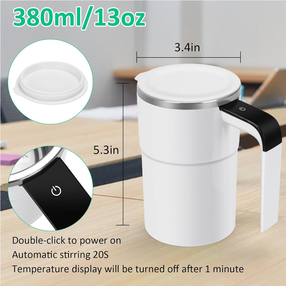 AEELLEEA Self Stirring Mug, 3.4in x 5.3in, Rechargeable Auto Magnetic Coffee Cup with LED Temperature Display, 13oz