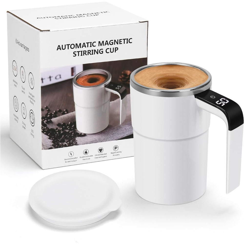 AEELLEEA Self Stirring Mug, 3.4in x 5.3in, Rechargeable Auto Magnetic Coffee Cup with LED Temperature Display, 13oz