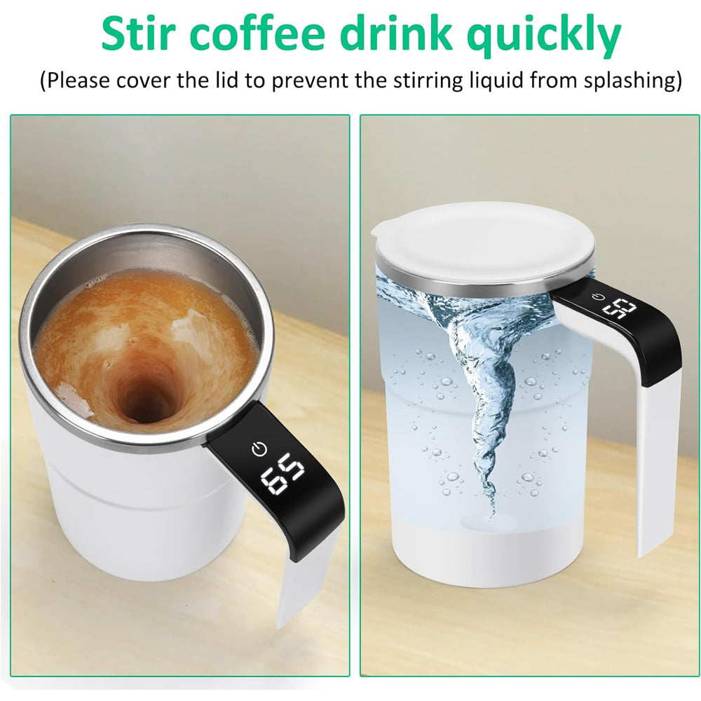 AEELLEEA Self Stirring Mug, 3.4in x 5.3in, Rechargeable Auto Magnetic Coffee Cup with LED Temperature Display, 13oz