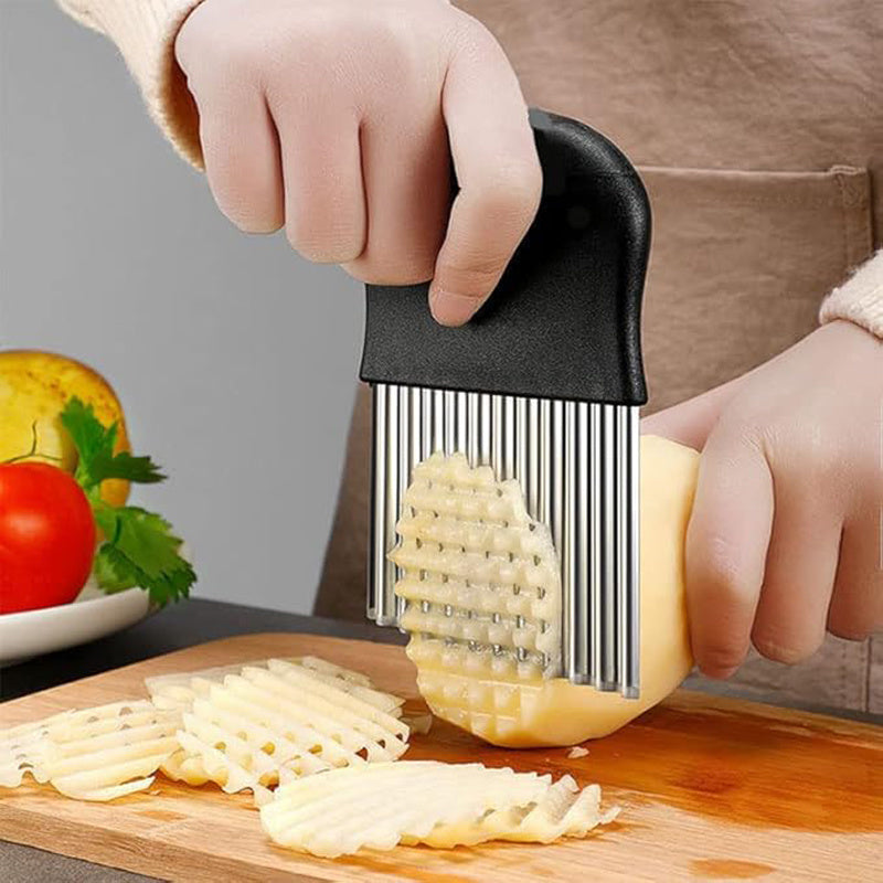 Stainless Steel Wavy Crinkle Cutter, Potato Vegetable Slicer Knife for French Fries Chips, Kitchen Gadget Tool