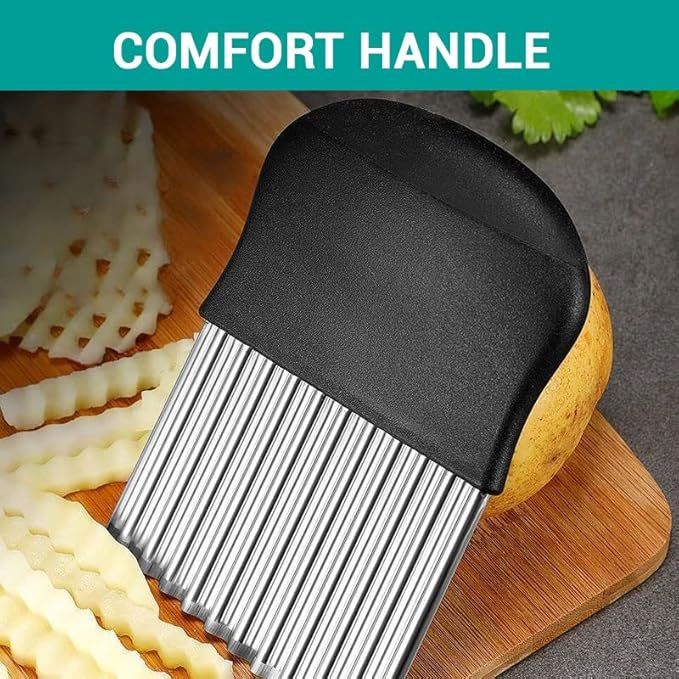 Stainless Steel Wavy Crinkle Cutter, Potato Vegetable Slicer Knife for French Fries Chips, Kitchen Gadget Tool