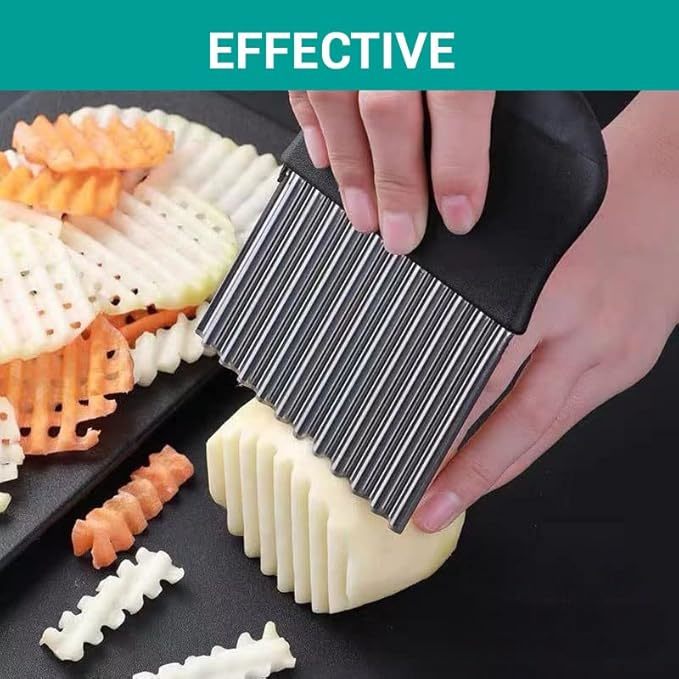 Stainless Steel Wavy Crinkle Cutter, Potato Vegetable Slicer Knife for French Fries Chips, Kitchen Gadget Tool