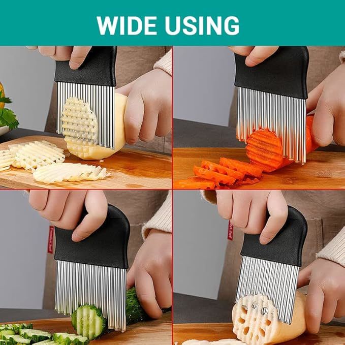Stainless Steel Wavy Crinkle Cutter, Potato Vegetable Slicer Knife for French Fries Chips, Kitchen Gadget Tool
