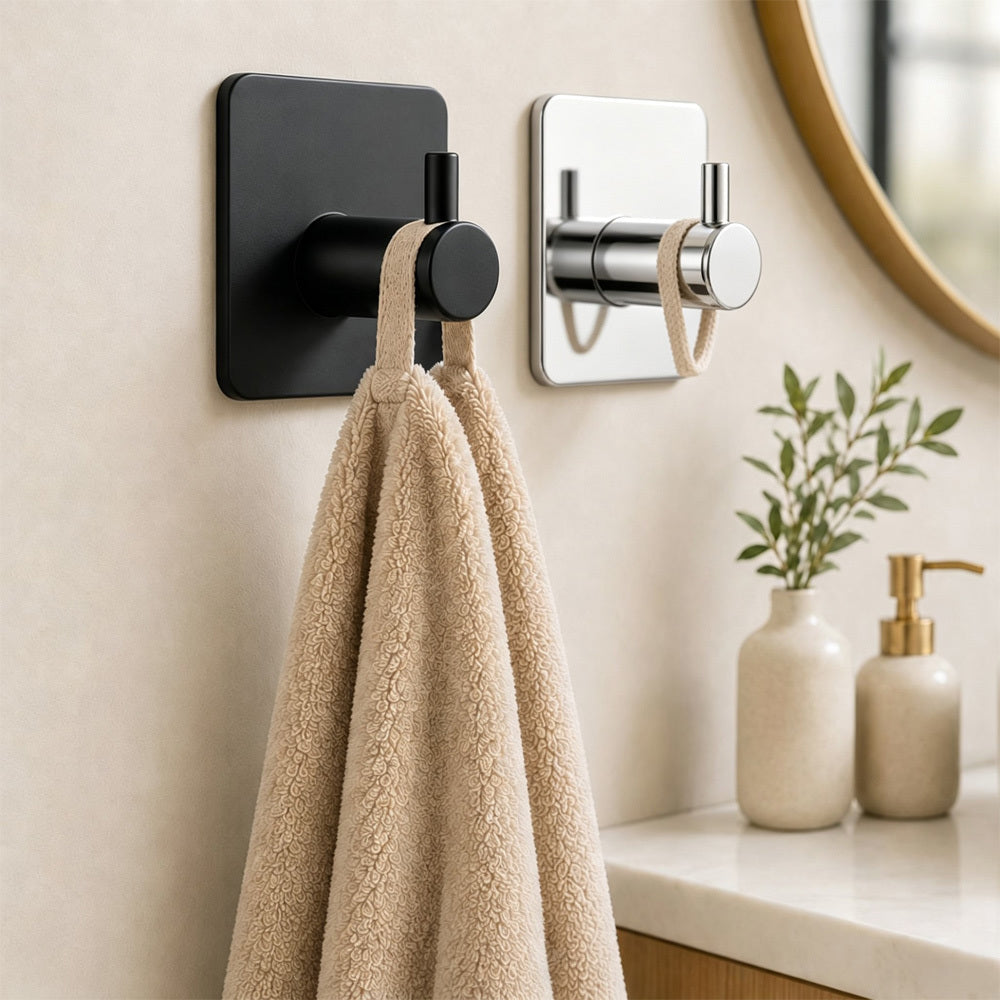 Self Adhesive Wall Hook, 304 Stainless Steel Heavy Duty Towel Hook for Bathroom Kitchen, Matte Black