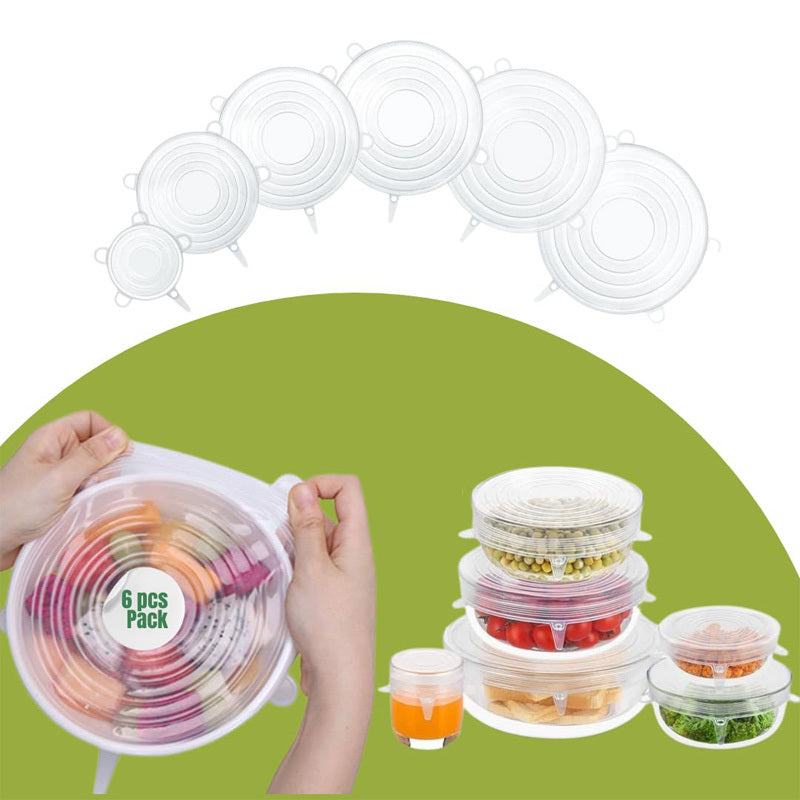 6pc Reusable Silicone Stretch Lids, Multi-Size Food Covers for Bowls, Cups & Containers, Clear