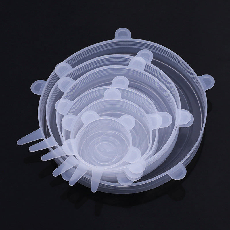 6pc Reusable Silicone Stretch Lids, Multi-Size Food Covers for Bowls, Cups & Containers, Clear
