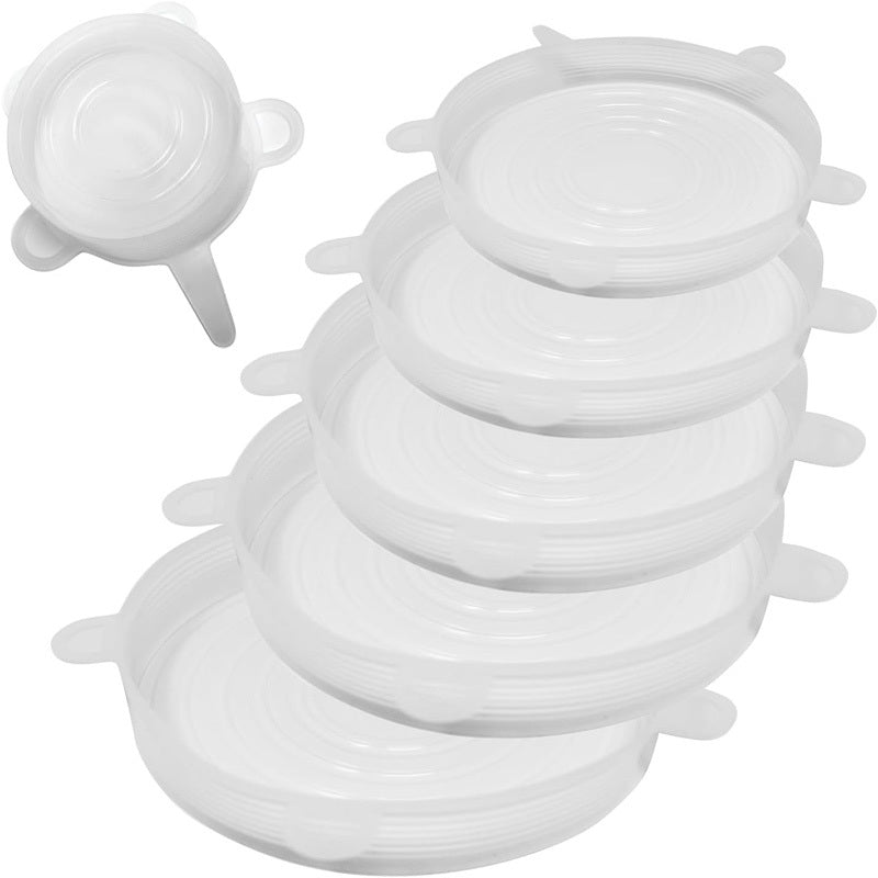6pc Reusable Silicone Stretch Lids, Multi-Size Food Covers for Bowls, Cups & Containers, Clear