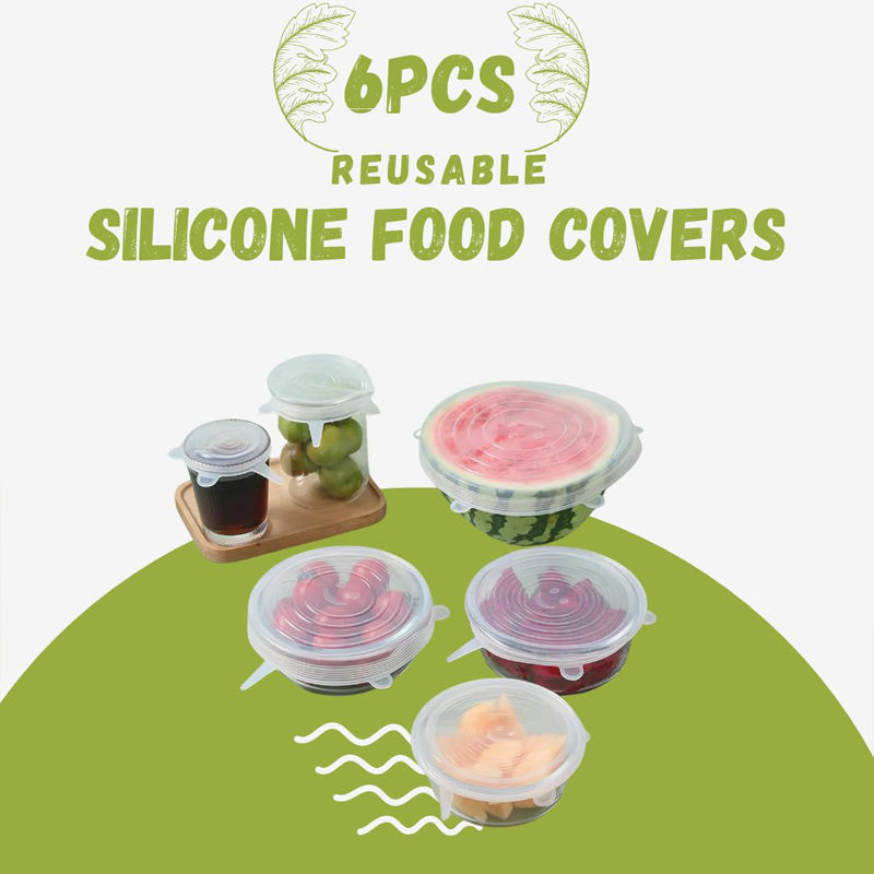 6pc Reusable Silicone Stretch Lids, Multi-Size Food Covers for Bowls, Cups & Containers, Clear