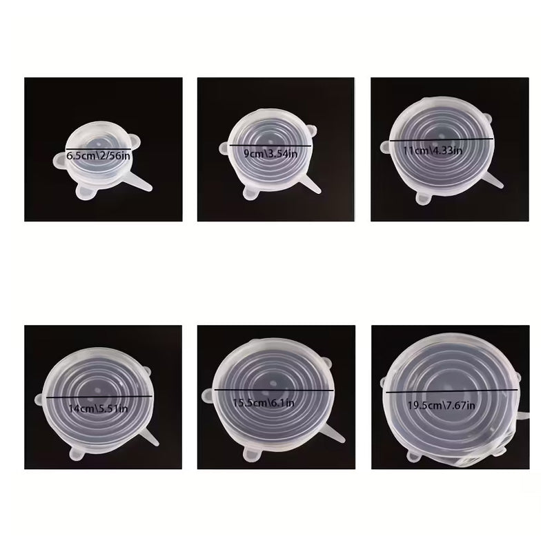 6pc Reusable Silicone Stretch Lids, Multi-Size Food Covers for Bowls, Cups & Containers, Clear