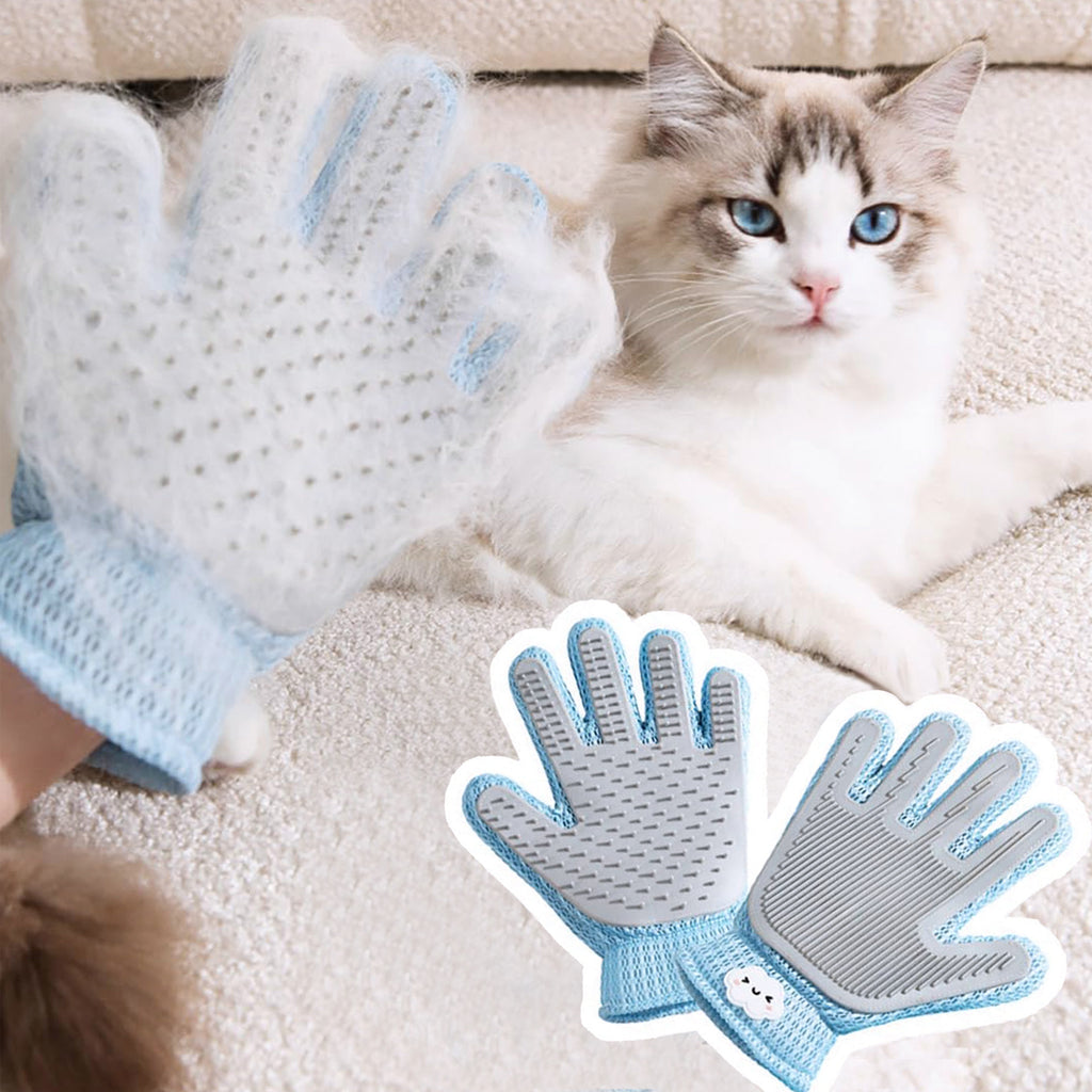 2 in 1 Double Sided Pet Grooming Glove, Deshedding Massage Brush Mitt for Cats Dogs, Remove Pet Loose Fur & Furniture Lint, Easy Clean Single Glove
