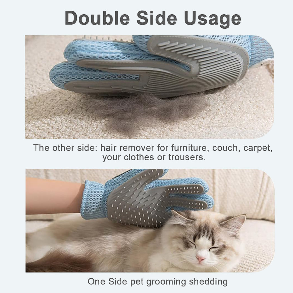 2 in 1 Double Sided Pet Grooming Glove, Deshedding Massage Brush Mitt for Cats Dogs, Remove Pet Loose Fur & Furniture Lint, Easy Clean Single Glove