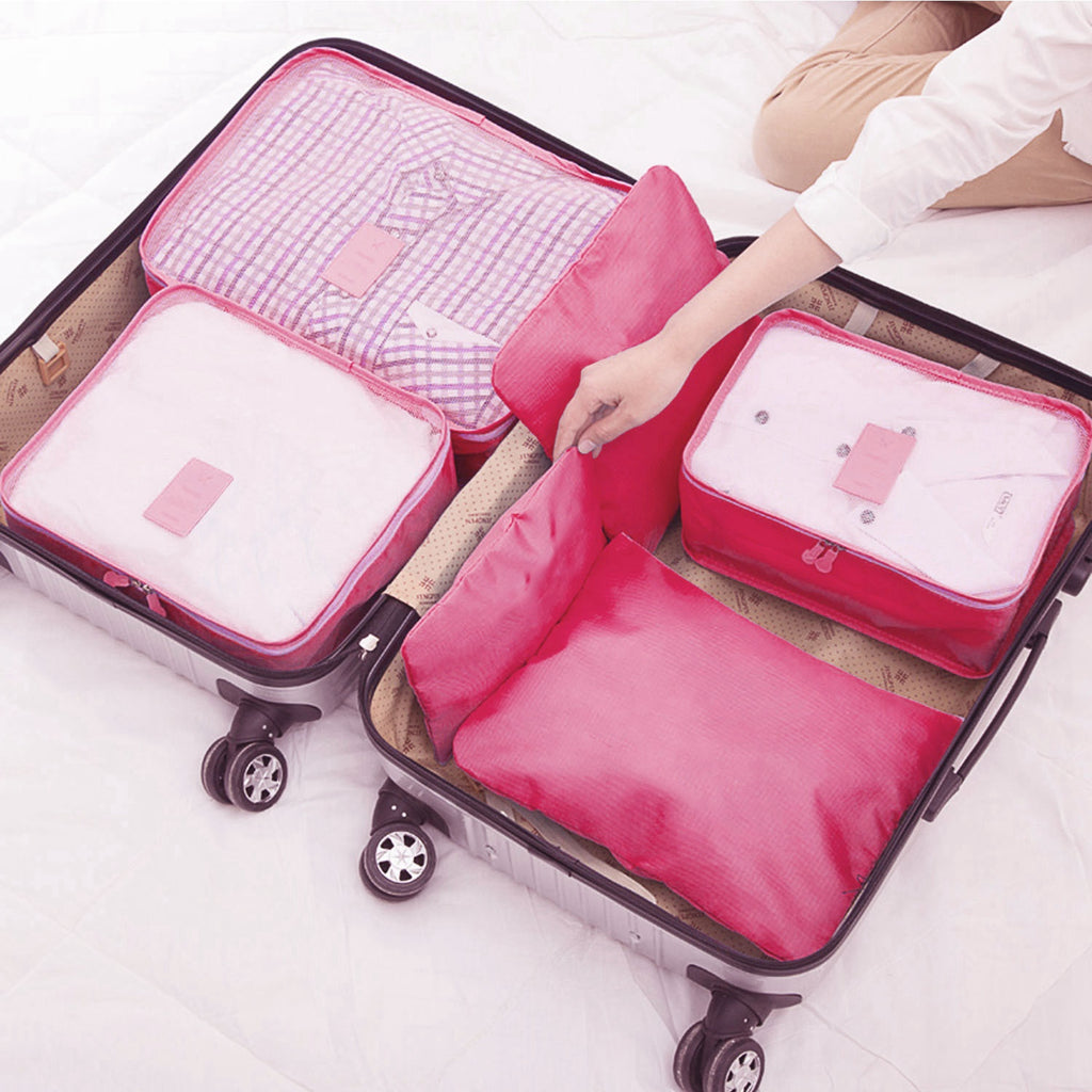 6 Set Travel Packing Cubes, Waterproof Luggage Organizer Bags with Pouches for Suitcase Clothes Underwear Toiletries