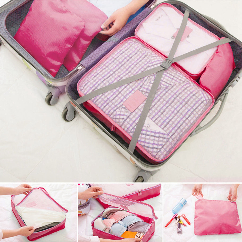 6 Set Travel Packing Cubes, Waterproof Luggage Organizer Bags with Pouches for Suitcase Clothes Underwear Toiletries