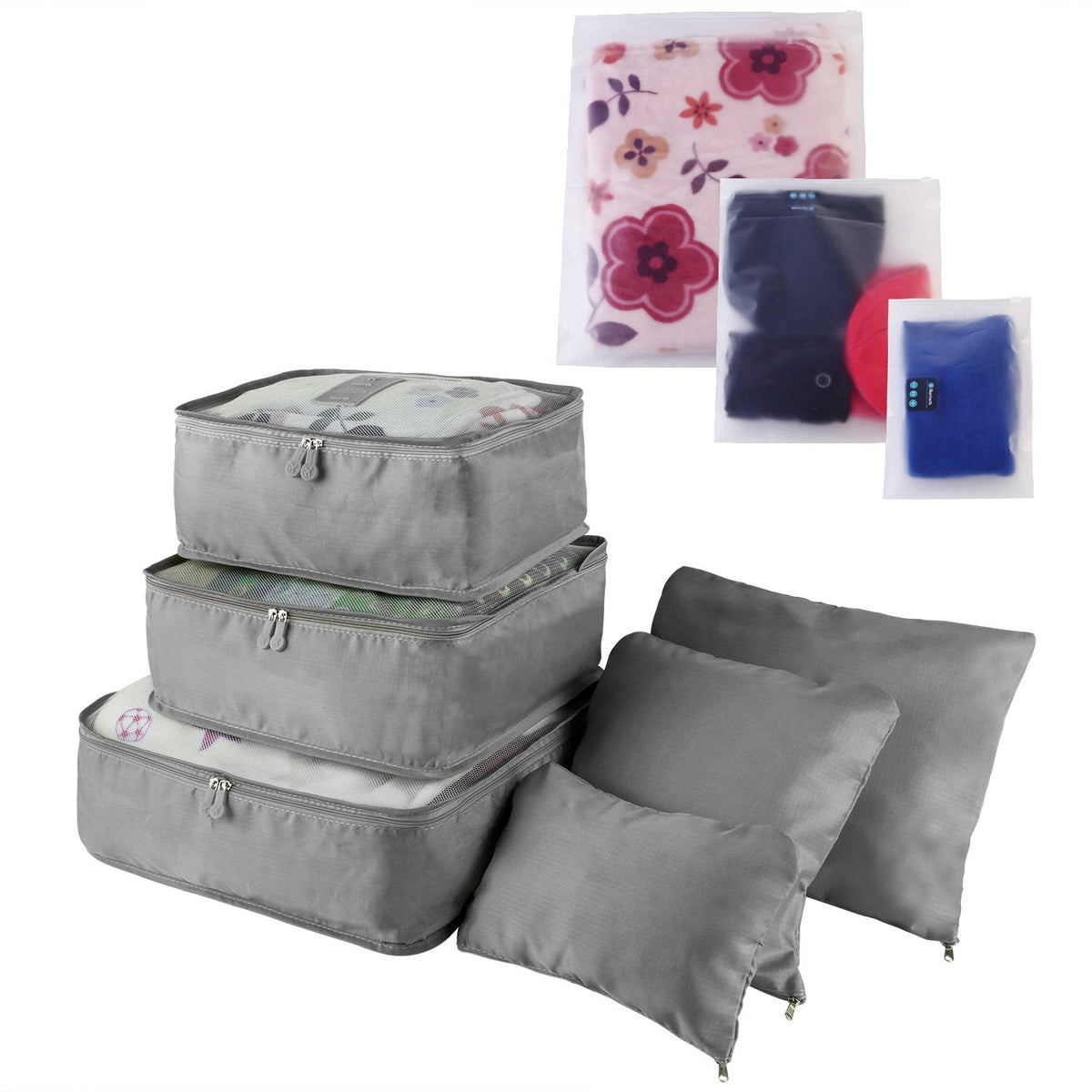 6 Set Travel Packing Cubes, Waterproof Luggage Organizer Bags with Pouches for Suitcase Clothes Underwear Toiletries