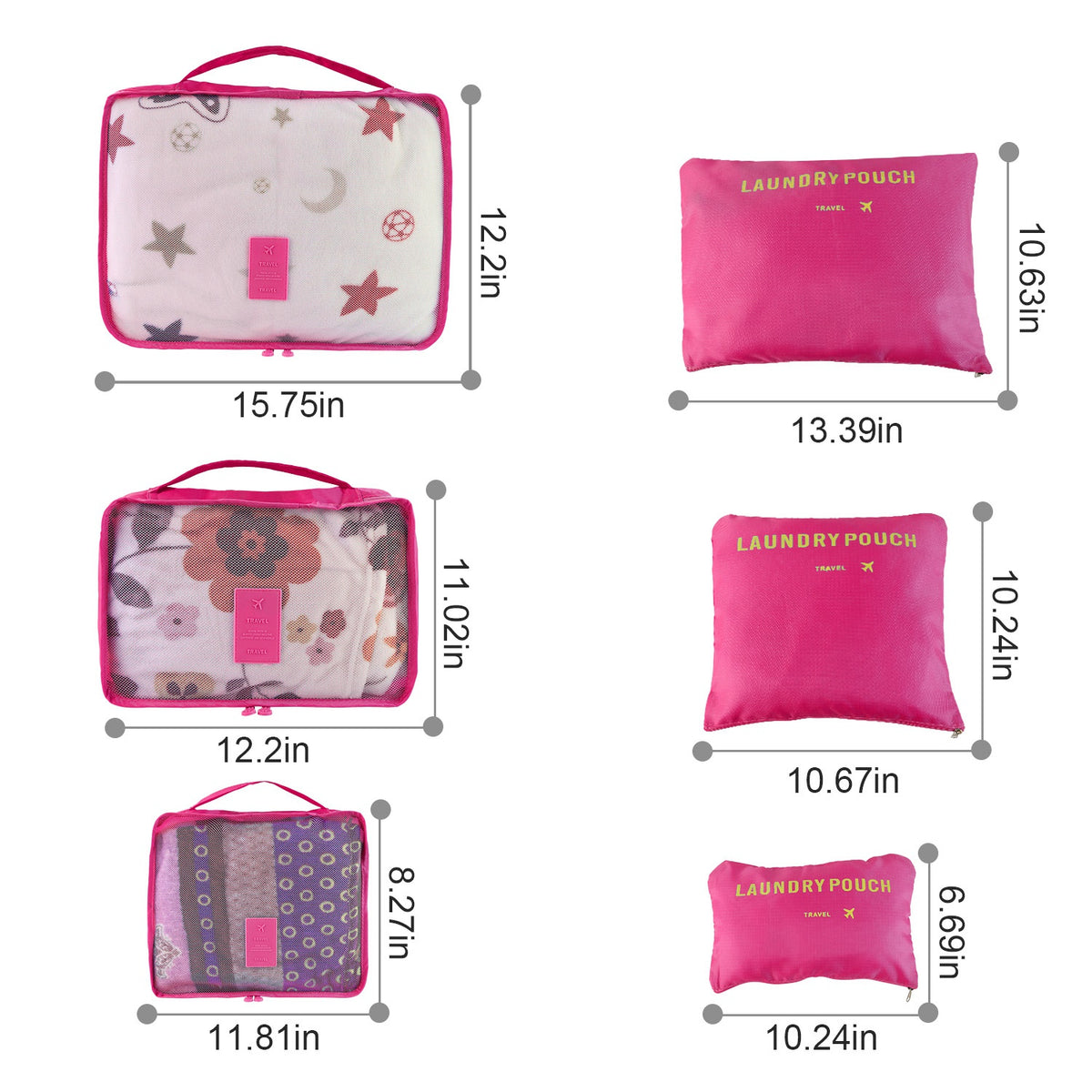 6 Set Travel Packing Cubes, Waterproof Luggage Organizer Bags with Pouches for Suitcase Clothes Underwear Toiletries